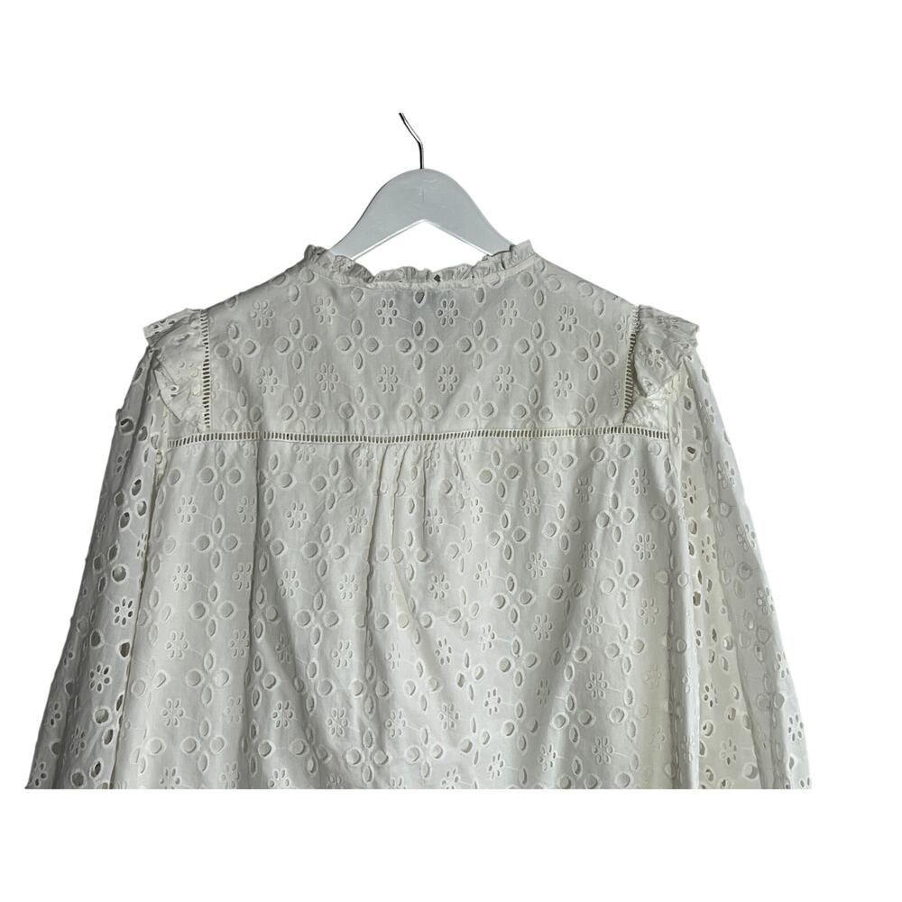 Cece White Eyelet Lace Button Down Blouse Ruffle Trim Scalloped Top Size 2X - Picture 7 of 10